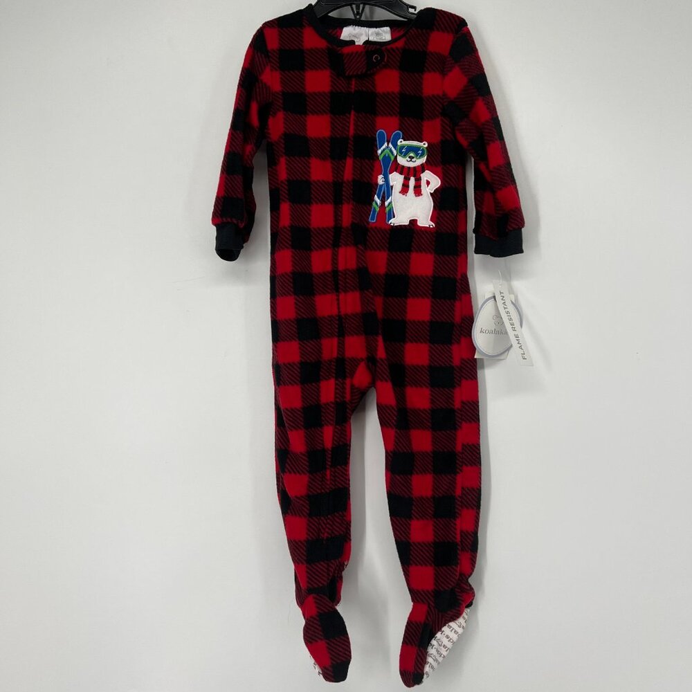 Koala Baby Kids' Plaid One Piece Footie Red Black Bear Skating Size 18M NWT